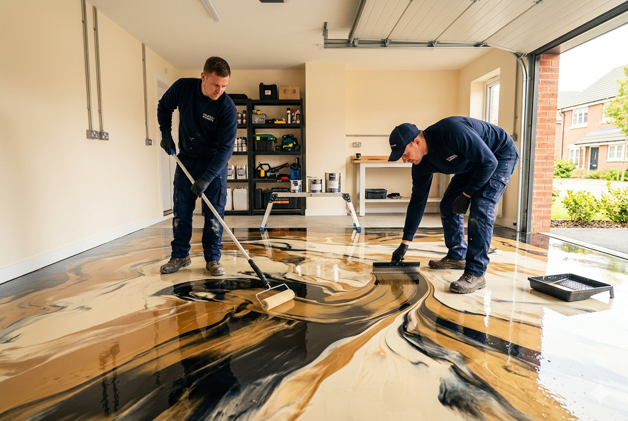 Epoxy Lads team applying premium epoxy flooring