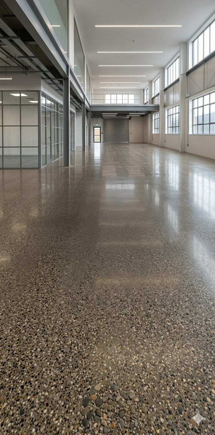 Commercial space with grind and seal concrete flooring