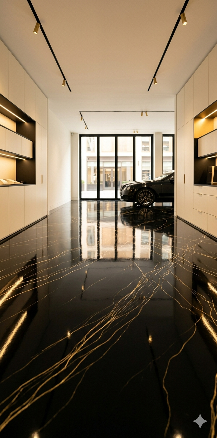 Luxury showroom with solid color epoxy flooring